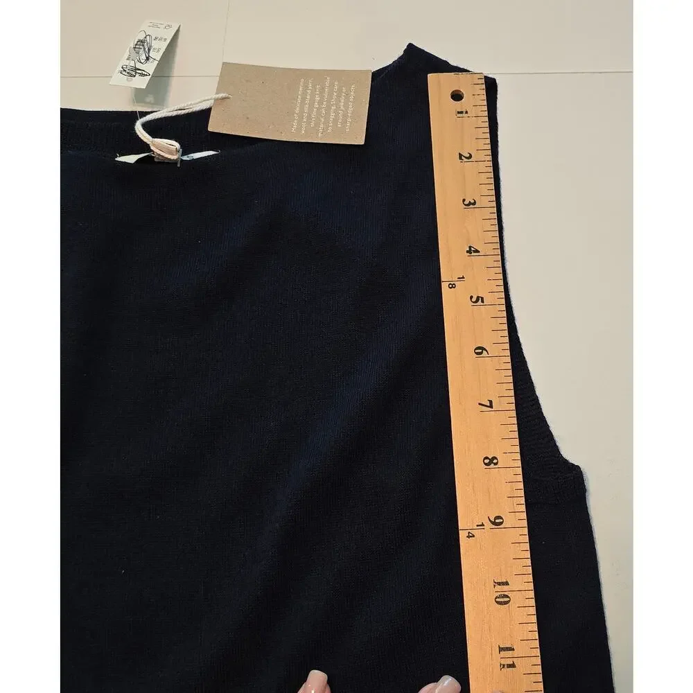 Madewell Boatneck Sleeveless Sweater Womens Small Dark Navy Merino Wool Silk NWT